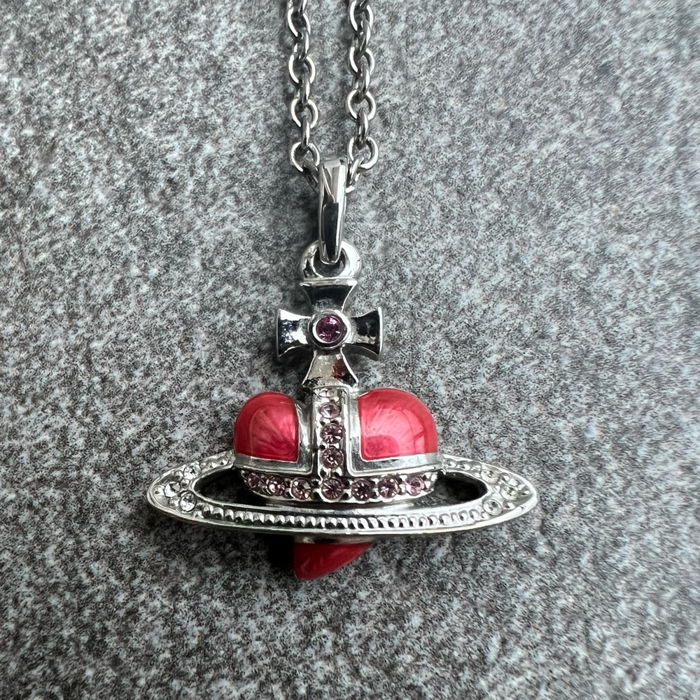 Red Heart Saturn Orb Necklace
